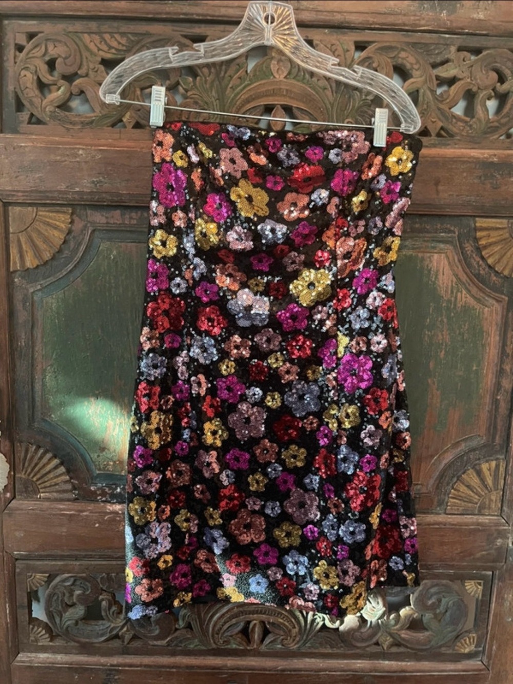 Vici Black Floral Sequin Mini Skirt